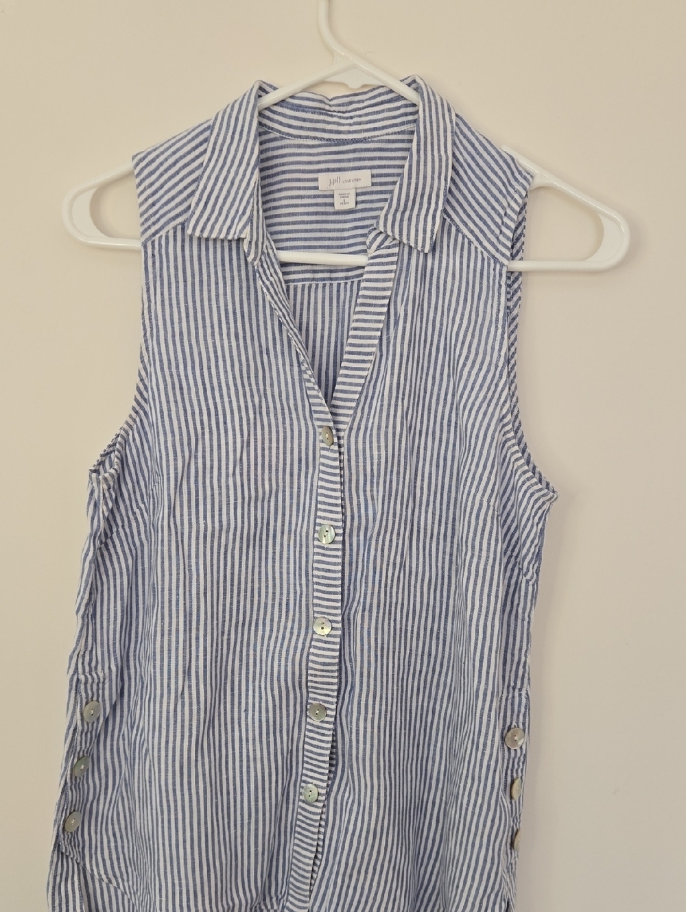 J. Jill sleeveless striped linen blouse summer staple normcore Size SP